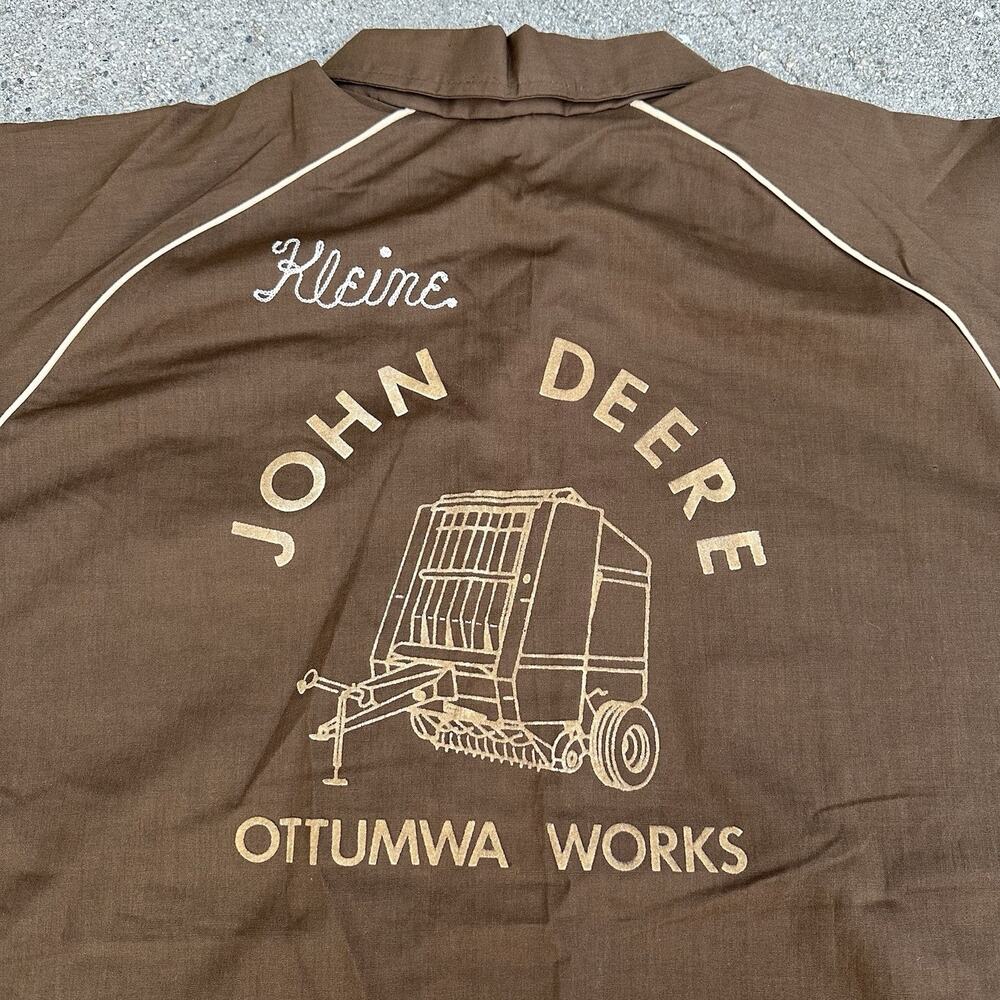 Vintage 70s 80s King Louie John Deere Brown Bowling Shirt XL Chain Stitch